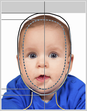 Babyfoto in biometrischer Schablone.